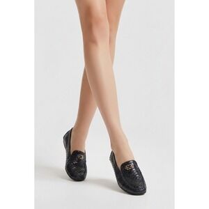 Escada Womens Navy Blue Snakeskin Embossed Leather Logo Loafers Made in Italy 8B